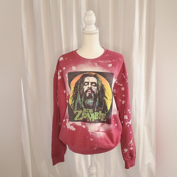 Jerzees Rob Zombie Sweatshirt Men's Size Medium Red Bleached Wash Horror Metal. - Picture 1 of 8